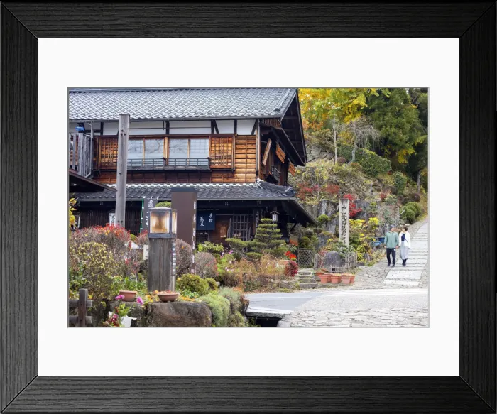 Framed Print : People walking along Nakasendo Way passing through Magome, Gifu Prefecture, Japan