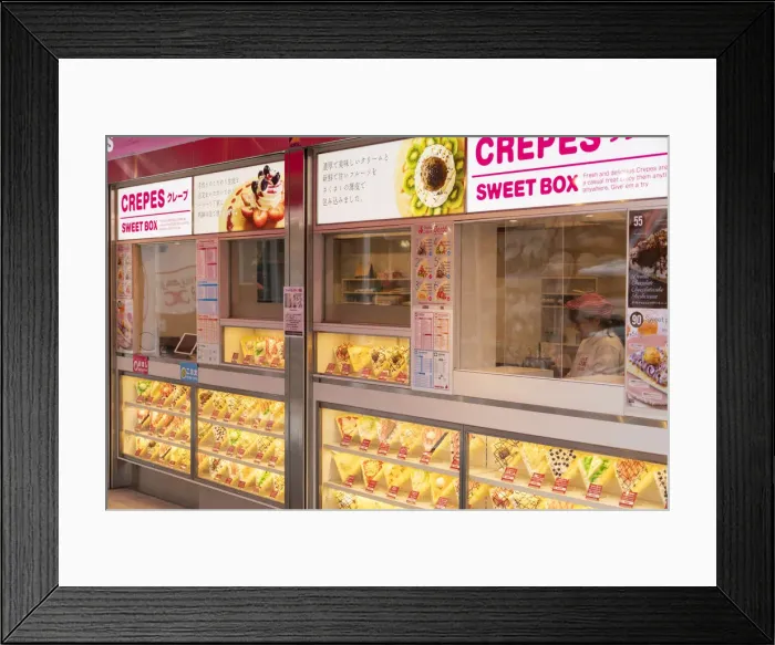 Framed Print : Crepe shop on Takeshita Street, Harajuku, Tokyo, Japan Framed Print : Crepe shop on Takeshita Street, Harajuku, Tokyo, Japan