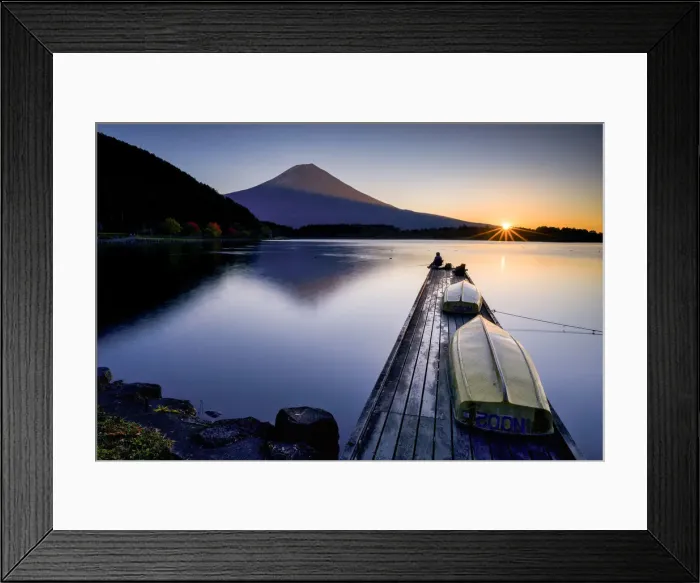 Framed Print : Mt. Fuji & Fisherman at Sunrise, Lake Tanuki, Fujinomiya, Shizouka, Honshu, Japan