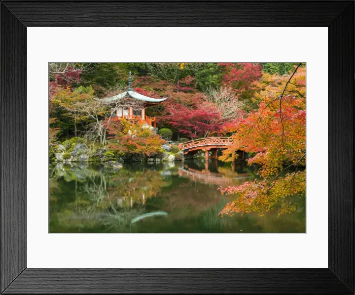 Framed Print : Bentendo Hall & Bridge in Autumn, Daigo-ji Temple, Kyoto, Japan