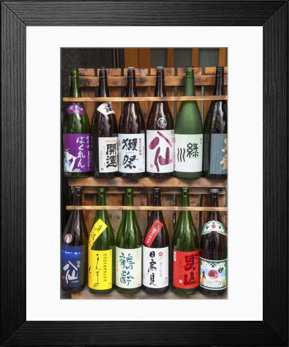 Framed Print : Sake bottles outside a restaurant in Tokyo, Japan Framed Print : Sake bottles outside a restaurant in Tokyo, Japan