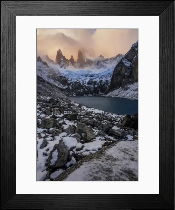 Framed Print : Laguna Sucia after a snowfall with Mt. Fitz Roy covered in clouds Framed Print : Laguna Sucia after a snowfall with Mt. Fitz Roy covered in clouds