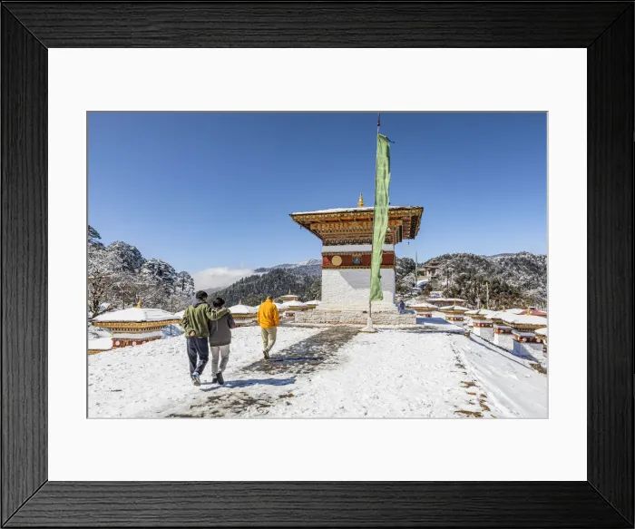 Framed Print : People walking amongst the 108 memorial chortens or stupas at Dochula Pass, Bhutan Framed Print : People walking amongst the 108 memorial chortens or stupas at Dochula Pass, Bhutan