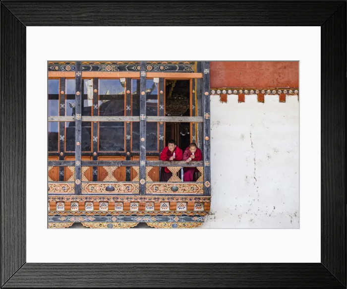 Framed Print : Novice Monks (Child monks) in Gangteng Monastery, Phobjikha Valley, Bhutan