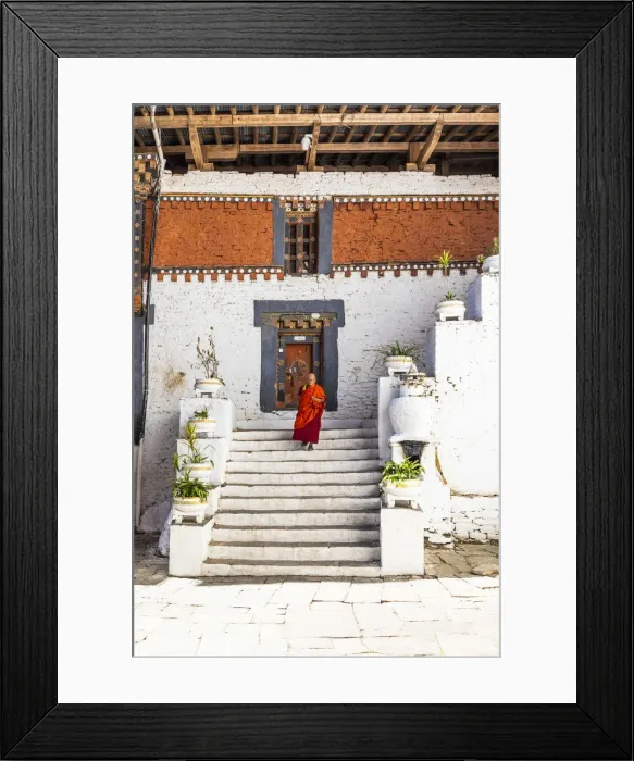 Framed Print : A monk walking in Trongsa Dzong, Trongsa District, Bhutan Framed Print : A monk walking in Trongsa Dzong, Trongsa District, Bhutan