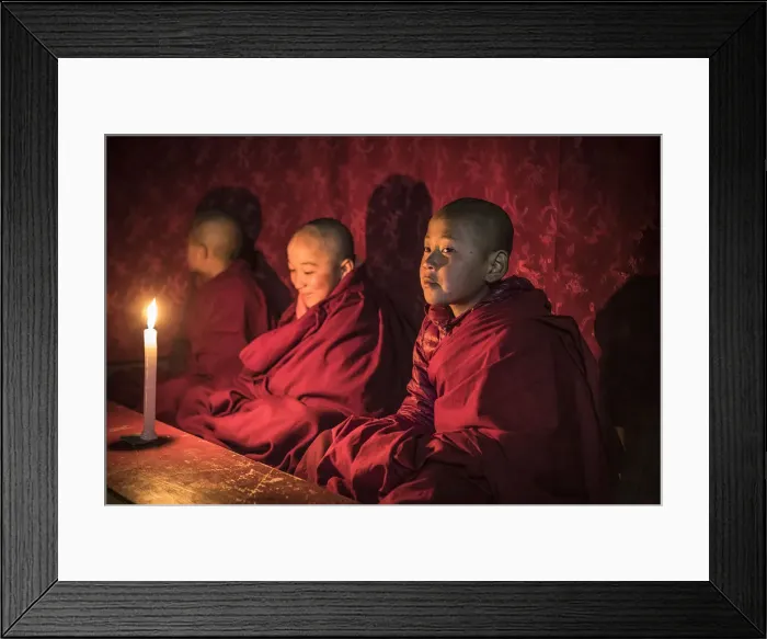 Framed Print : Monks during evening candle light prayer in Lhodrak Kharchu monastery, Jakar Framed Print : Monks during evening candle light prayer in Lhodrak Kharchu monastery, Jakar