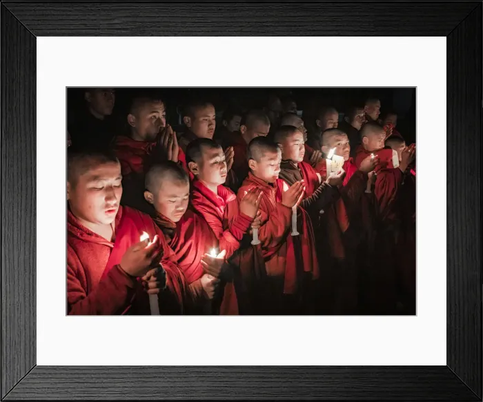 Framed Print : Monks during evening candle light prayer in Lhodrak Kharchu monastery, Jakar Framed Print : Monks during evening candle light prayer in Lhodrak Kharchu monastery, Jakar