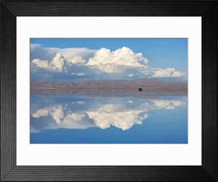 Framed Print : South America, Andes, Altiplano, Bolivia, Salar de Uyuni. car on playa Framed Print : South America, Andes, Altiplano, Bolivia, Salar de Uyuni. car on playa