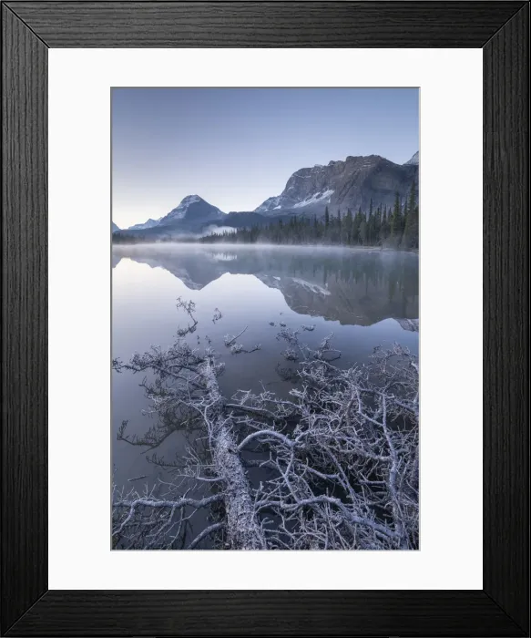 Framed Print : Misty and frosty morning at Bow Lake in Banff National Park, Alberta, Canada Framed Print : Misty and frosty morning at Bow Lake in Banff National Park, Alberta, Canada