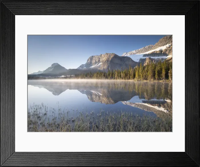 Framed Print : Misty morning at Bow Lake in the Canadian Rockies, Alberta, Canada Framed Print : Misty morning at Bow Lake in the Canadian Rockies, Alberta, Canada