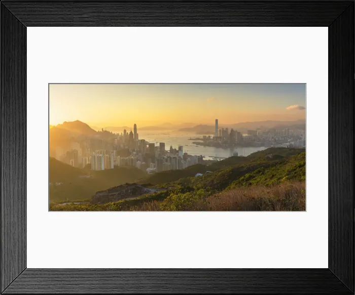 Framed Print : Skyline of Hong Kong Island and Kowloon at sunset, Hong Kong Framed Print : Skyline of Hong Kong Island and Kowloon at sunset, Hong Kong