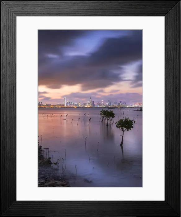 Framed Print : Skyline of Shekou, Shenzhen from Lau Fau Shan at sunset, Hong Kong Framed Print : Skyline of Shekou, Shenzhen from Lau Fau Shan at sunset, Hong Kong