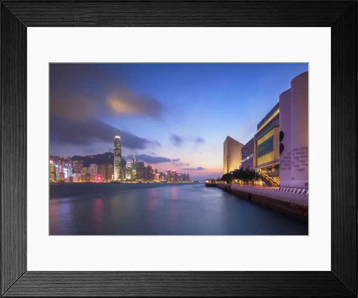 Framed Print : Hong Kong Island skyline and Museum of Art at sunset, Hong Kong Framed Print : Hong Kong Island skyline and Museum of Art at sunset, Hong Kong