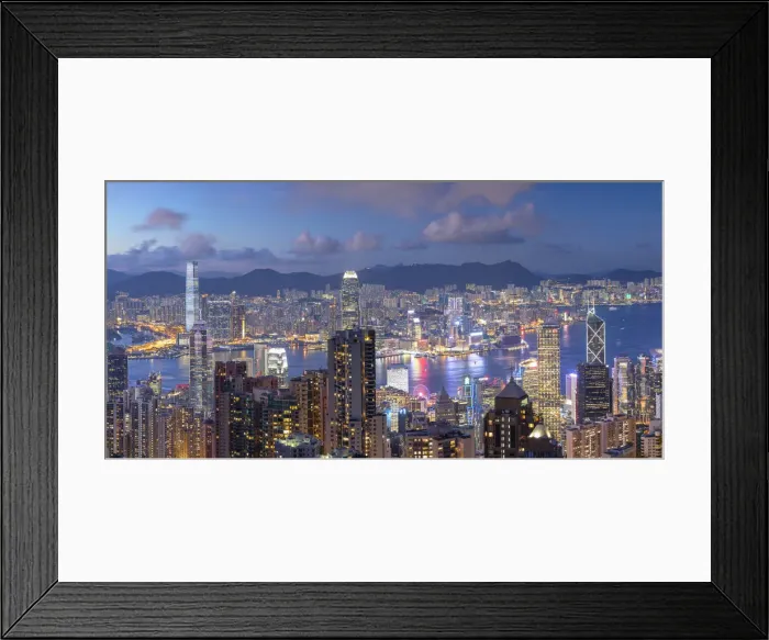 Framed Print : Skyline of Hong Kong Island and Kowloon at dusk, Hong Kong