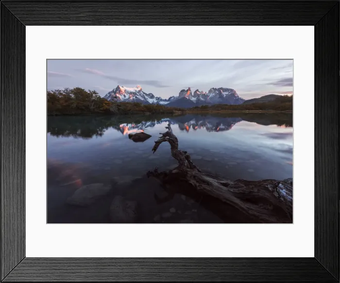 Framed Print : Torres del Paine mountain range at sunrise, Patagonia, Chile Framed Print : Torres del Paine mountain range at sunrise, Patagonia, Chile