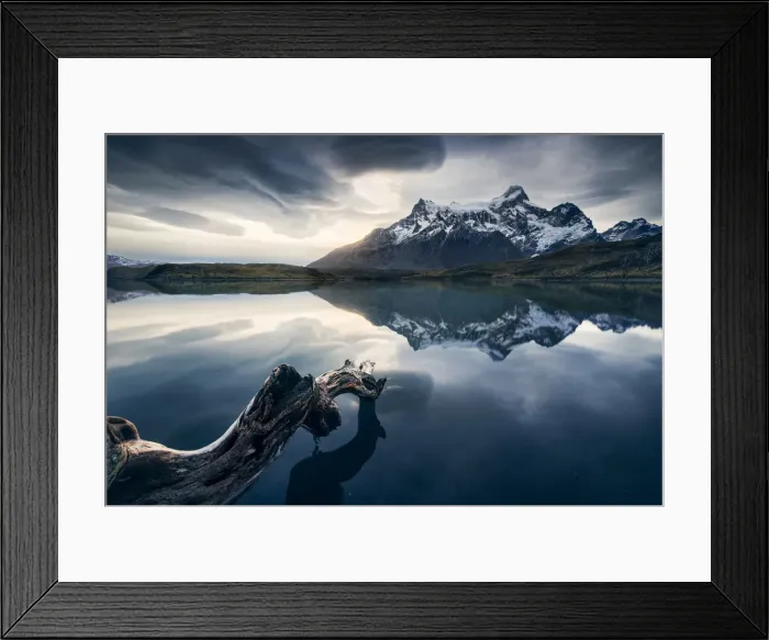 Framed Print : Paine Grande reflected in a lake at sunset, Patagonia, Chile Framed Print : Paine Grande reflected in a lake at sunset, Patagonia, Chile