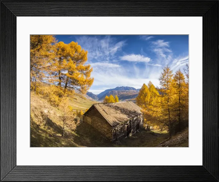 Framed Print : The hut in the woodland, Livigno, Province of Sondrio, Lombardy, Italy Framed Print : The hut in the woodland, Livigno, Province of Sondrio, Lombardy, Italy