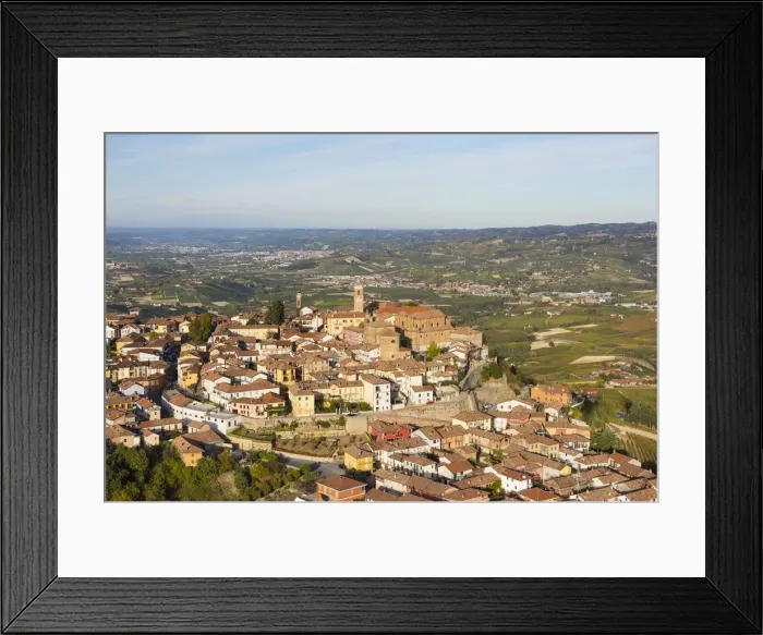 Framed Print : Aerial view of La Morra village from hot air baloon, La Morra, Cuneo Province, Piedmont Framed Print : Aerial view of La Morra village from hot air baloon, La Morra, Cuneo Province, Piedmont