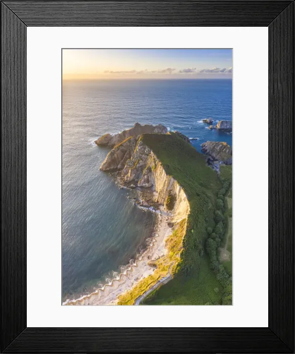 Framed Print : Aerial view of playa del Silencio (beach of silence) at sunset