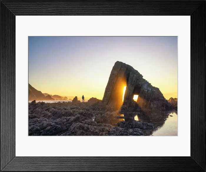 Framed Print : Albuerne, Asturias, Spain, Playa de Los Campizales. A man admiring the sunset Framed Print : Albuerne, Asturias, Spain, Playa de Los Campizales. A man admiring the sunset