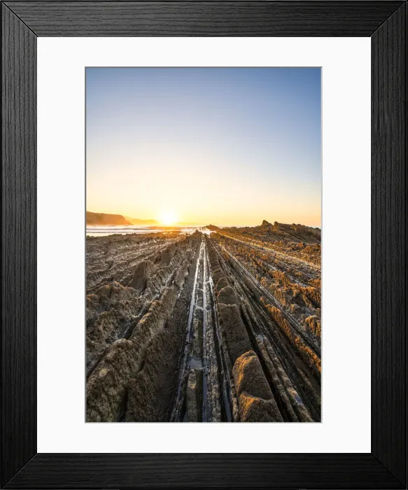 Framed Print : Playa Itzurun, Zumaia, Gipuzkoa, Basque Country, Spain. Flysch formation at sunset Framed Print : Playa Itzurun, Zumaia, Gipuzkoa, Basque Country, Spain. Flysch formation at sunset