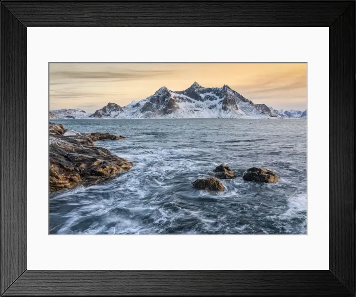 Framed Print : A magical winter sunset around Flakstad beach, Lofoten Islands, Northern Norway Framed Print : A magical winter sunset around Flakstad beach, Lofoten Islands, Northern Norway