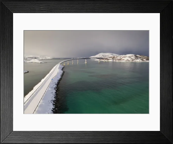 Framed Print : Aerial view of the Sommaroya bridge, Sommaroy, Brensholmvegen, Troms county Framed Print : Aerial view of the Sommaroya bridge, Sommaroy, Brensholmvegen, Troms county