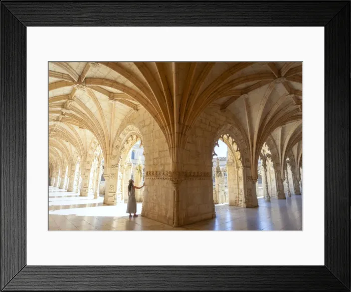 Framed Print : A tourist observes the columns of the cloister of the Mosteiro dos Jeronimos (Jeronimos Monastery), Santa Maria de Bel√©m, Lisbon, Lisbon Metropolitan Area, Portugal