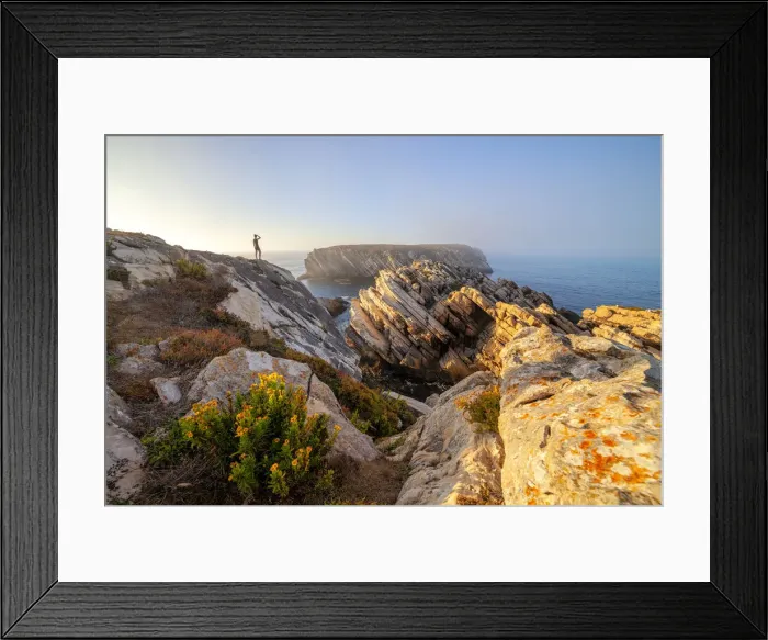 Framed Print : A woman on the cliffs of Baleal Island, Peniche municipality, Leiria district Framed Print : A woman on the cliffs of Baleal Island, Peniche municipality, Leiria district