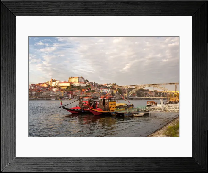 Framed Print : Port wine boats moored on the south bank of Douro River, Porto, Portugal Framed Print : Port wine boats moored on the south bank of Douro River, Porto, Portugal