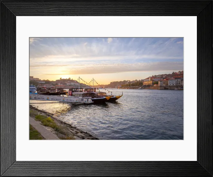 Framed Print : Port wine boats moored on the south bank of Douro River, Porto, Portugal Framed Print : Port wine boats moored on the south bank of Douro River, Porto, Portugal