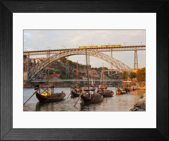 Framed Print : Port wine boats moored on the south bank of Douro River, Porto, Portugal Framed Print : Port wine boats moored on the south bank of Douro River, Porto, Portugal