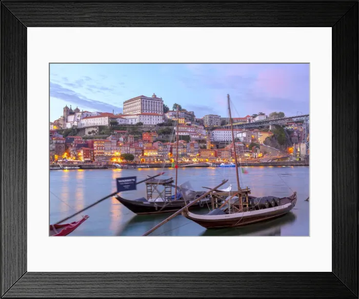 Framed Print : Port wine boats moored on the south bank of Douro River, Porto, Portugal Framed Print : Port wine boats moored on the south bank of Douro River, Porto, Portugal