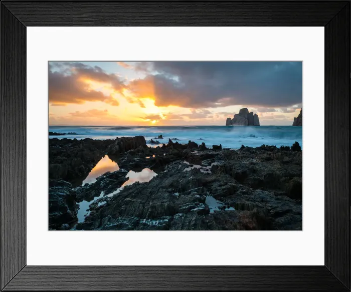 Framed Print : Italy, Sardinia, Sulcis-Iglesiente, Masua. Sunset at Masua reef
