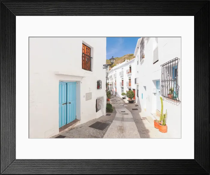 Framed Print : A narrow alley in Frigiliana, La Axarquia, Malaga province, Andalusia, Spain Framed Print : A narrow alley in Frigiliana, La Axarquia, Malaga province, Andalusia, Spain