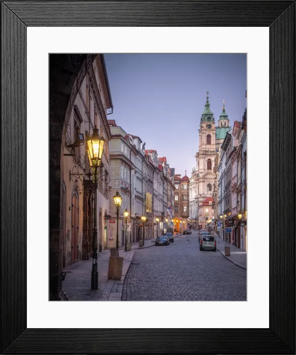 Framed Print : Mala Strana main road as seen from the bridge tower at dusk, Prague, Czech Republic Framed Print : Mala Strana main road as seen from the bridge tower at dusk, Prague, Czech Republic