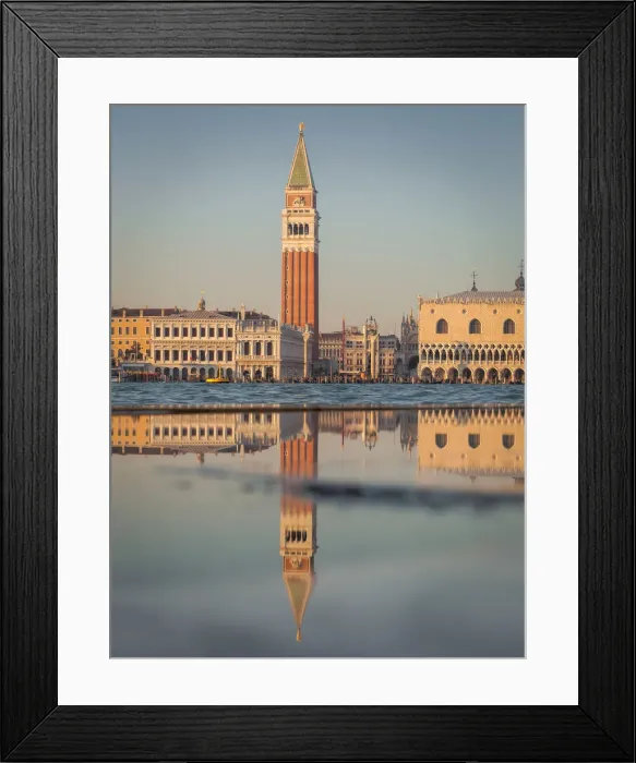 Framed Print : San Marco and its bell tower reflected in a puddle, Venice, Veneto, Italy Framed Print : San Marco and its bell tower reflected in a puddle, Venice, Veneto, Italy