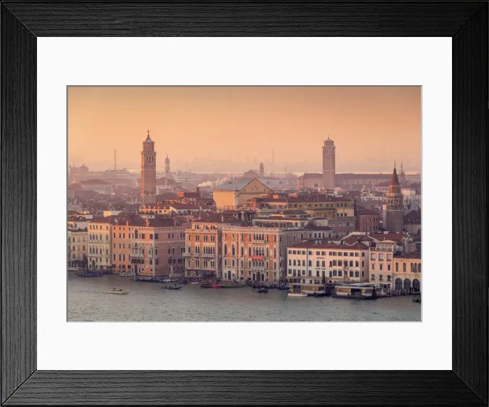 Framed Print : The Facades of Grand Canal with the churches of Venice in the background at dusk, Veneto