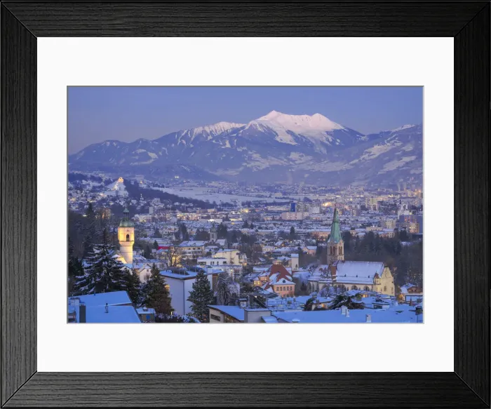 Framed Print : Hoetting district with Kellerjoch mountain in the background at evening, Innsbruck, Tyrol Framed Print : Hoetting district with Kellerjoch mountain in the background at evening, Innsbruck, Tyrol