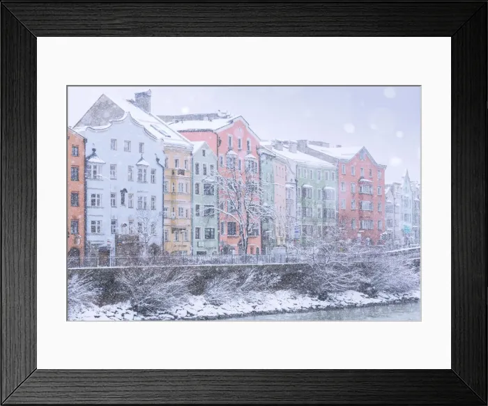 Framed Print : Mariahilf facades on a snowy day, Innsbruck, Tyrol, Austria Framed Print : Mariahilf facades on a snowy day, Innsbruck, Tyrol, Austria