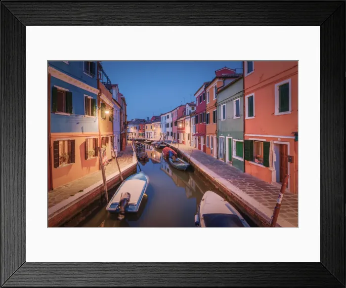 Framed Print : One of the typical canals of the island of Burano at evening, Laguna di Venezia, Venice Framed Print : One of the typical canals of the island of Burano at evening, Laguna di Venezia, Venice