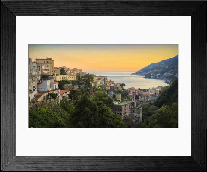 Framed Print : Amalfi Coast at dusk as seen from a terrace in Vietri sul Mare, Salerno province Framed Print : Amalfi Coast at dusk as seen from a terrace in Vietri sul Mare, Salerno province