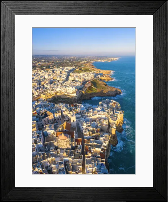Framed Print : Aerial view of the nord coast of Polignano a Mare, Apulia, Italy Framed Print : Aerial view of the nord coast of Polignano a Mare, Apulia, Italy