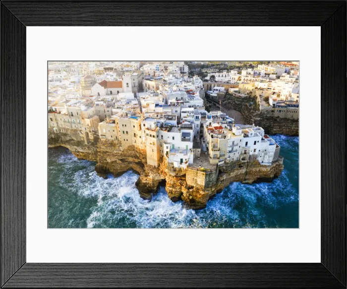 Framed Print : Aerial view of Polignano a Mare at sunrise. Polignano a Mare, Apulia, Italy Framed Print : Aerial view of Polignano a Mare at sunrise. Polignano a Mare, Apulia, Italy