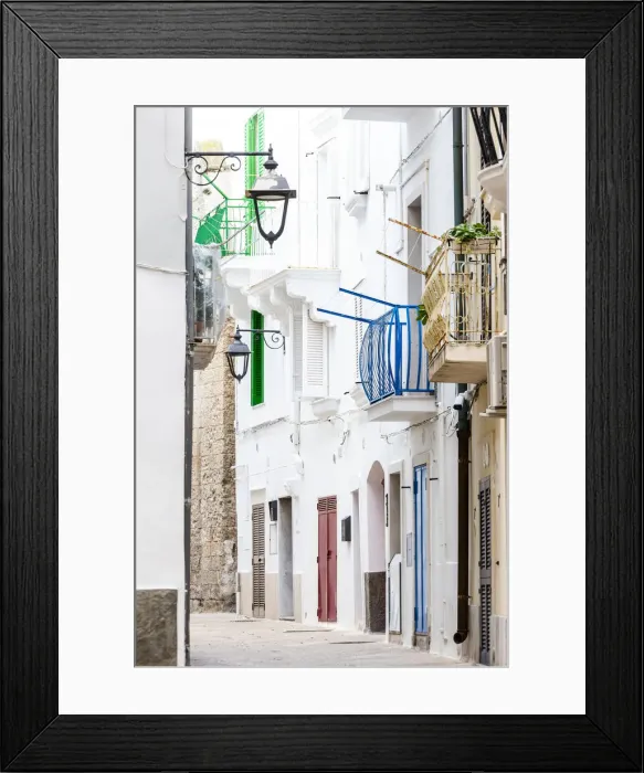 Framed Print : Narrow white street in the historic centre of Monopoli, Apulia, Italy Framed Print : Narrow white street in the historic centre of Monopoli, Apulia, Italy