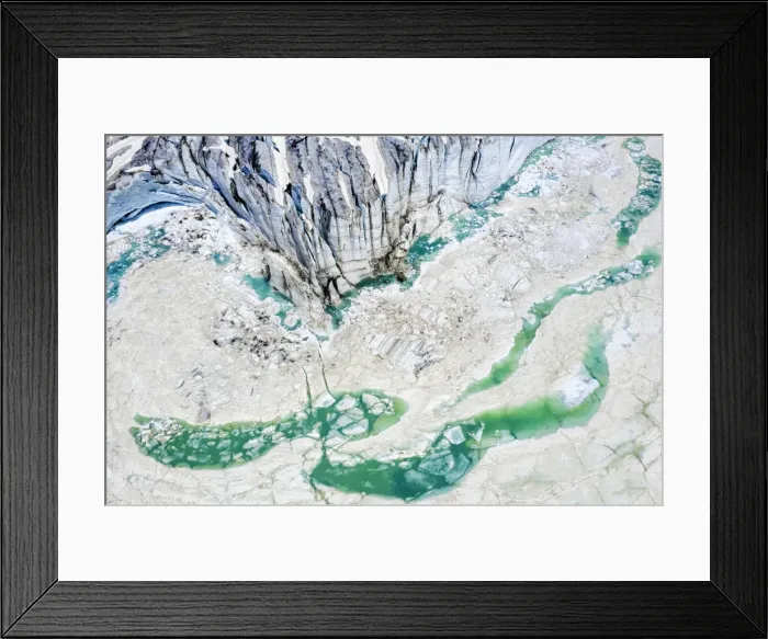 Framed Print : Aerial zenithal view of the summer thaw of Fellaria Glacier