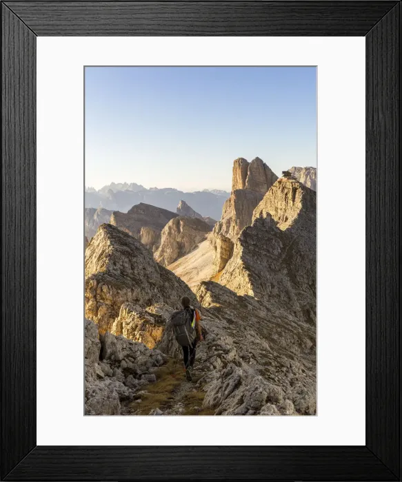 Framed Print : Italy, Veneto, Belluno district, mount Ra Gusela, a man along the mountain path (MR) Framed Print : Italy, Veneto, Belluno district, mount Ra Gusela, a man along the mountain path (MR)