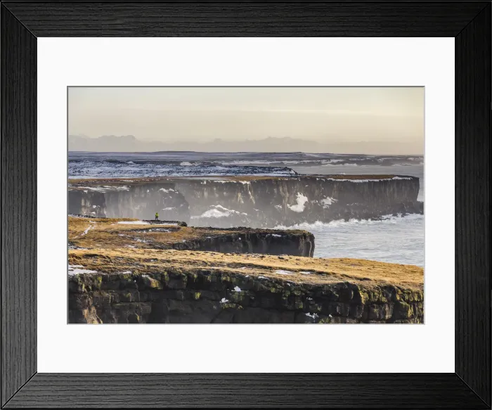 Framed Print : Iceland, western Iceland, Snaefellsness peninsula, a man standing on the cliff Framed Print : Iceland, western Iceland, Snaefellsness peninsula, a man standing on the cliff