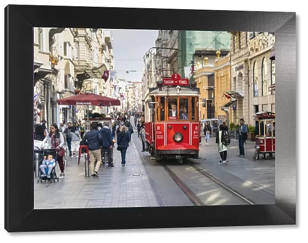 Tramway along the Istiklal Caddesi avenue. Istanbul, Turkey