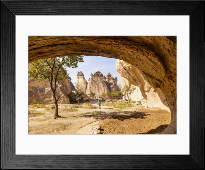 Framed Print : Trekking into Zelve valley between rock formations. Goreme, Kaisery district, Anatolia Framed Print : Trekking into Zelve valley between rock formations. Goreme, Kaisery district, Anatolia